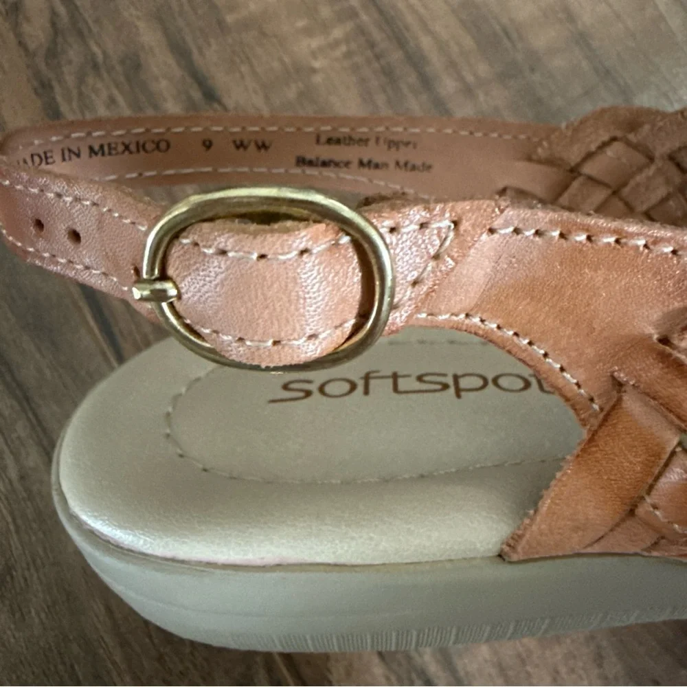 Softspots Women's Size 9W Cognac Tan Woven Braided Leather Huarache Sandals Shoe - Picture 9 of 10
